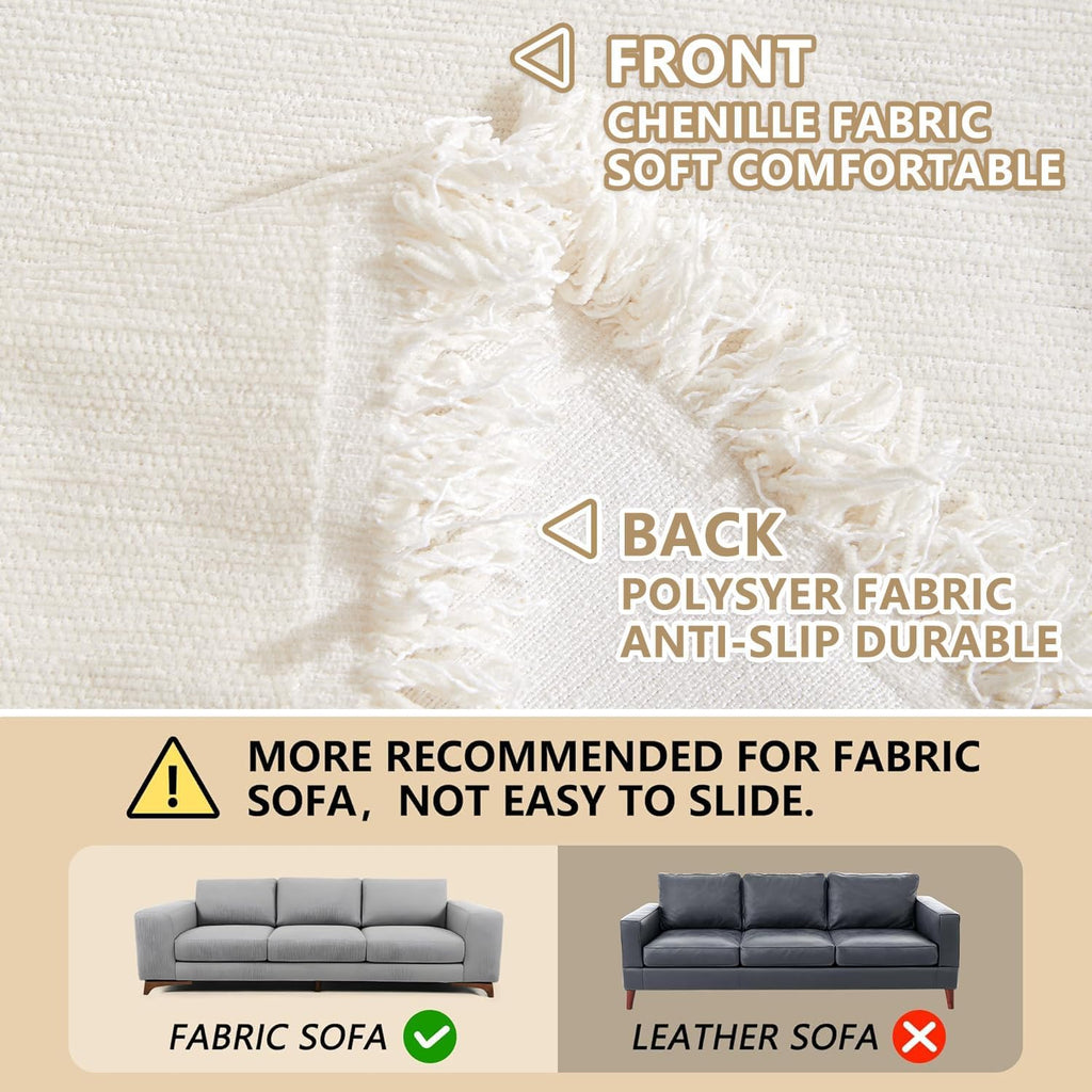 MEETSKY Couch Cover Sectional Sofa Covers Washable Chenille Couch Covers for 2 Cushion L Shape Sofa Slipcover Multi-Use Furniture Protector for Dogs Pets, 71" x 118", Beige