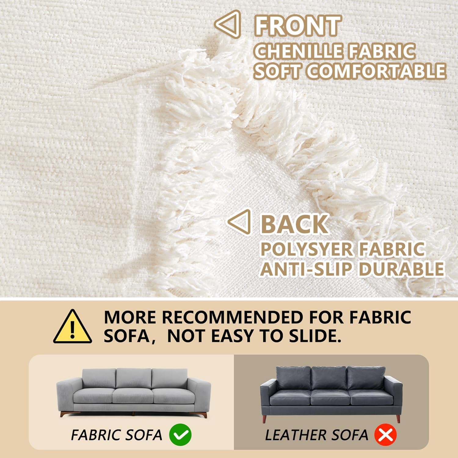 MEETSKY Couch Cover Sectional Sofa Covers Washable Chenille Couch Covers for 2 Cushion L Shape Sofa Slipcover Multi-Use Furniture Protector for Dogs Pets, 71" x 118", Beige