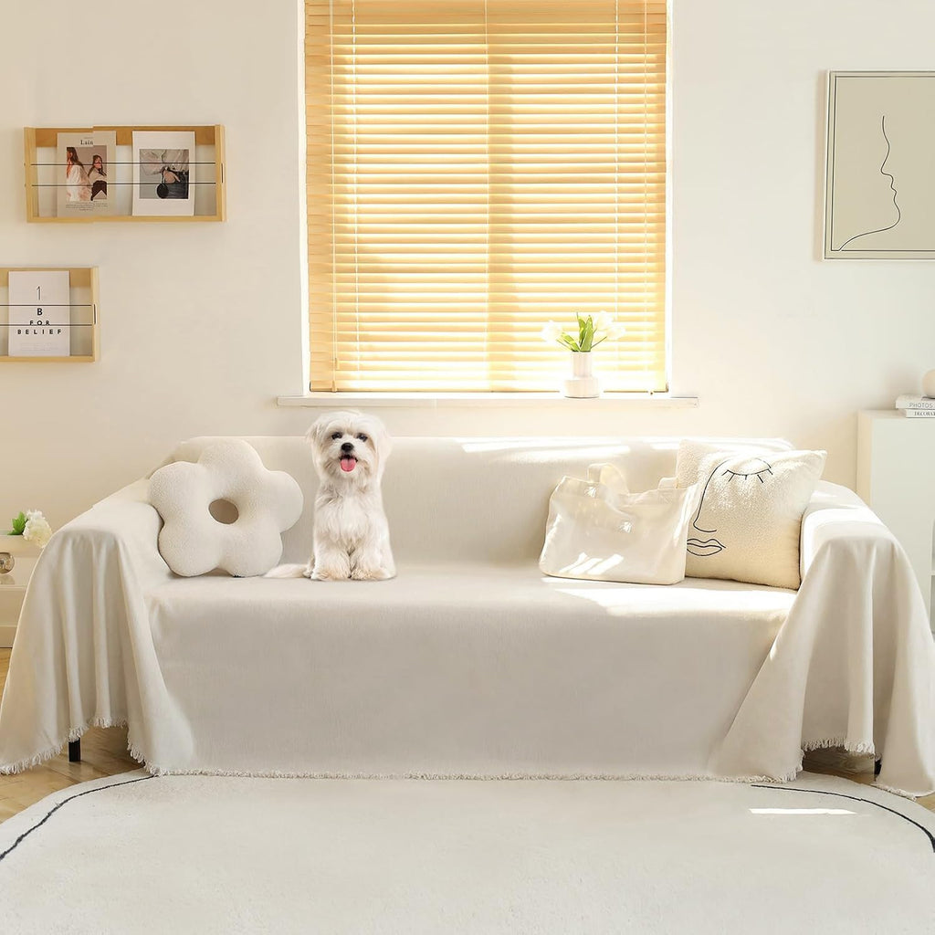 MEETSKY Couch Cover Sectional Sofa Covers Washable Chenille Couch Covers for 2 Cushion L Shape Sofa Slipcover Multi-Use Furniture Protector for Dogs Pets, 71" x 118", Beige