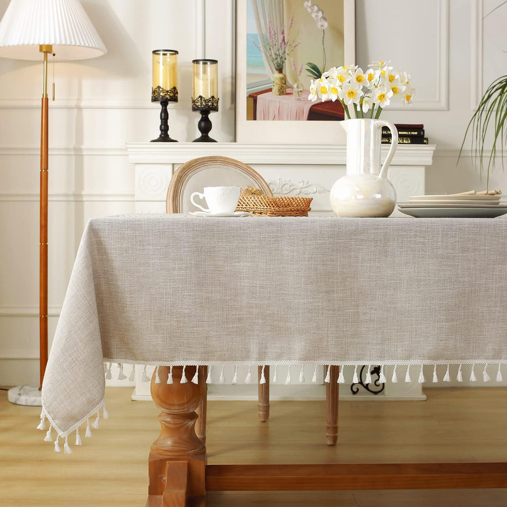 Laolitou Rustic Tablecloth Cotton Linen Waterproof Farmhouse Tablecloth Burlap Table Cloths for Kitchen Dining Cloth Table Cloth for Rectangle Tables Coffee Lines Rectangle,55''x70'',4-6 Seats