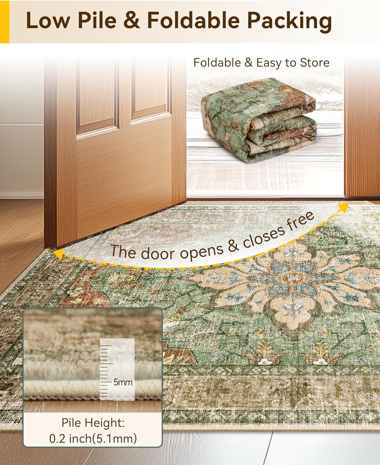 RELEANY Area Rugs 5'x7' Washable Non-Slip, Floral Vintage Distress Print Pattern Medallion Carpet for Living Room Bedroom Dining Room, Brick Red Rust Neutral Brown Burnt Orange Green